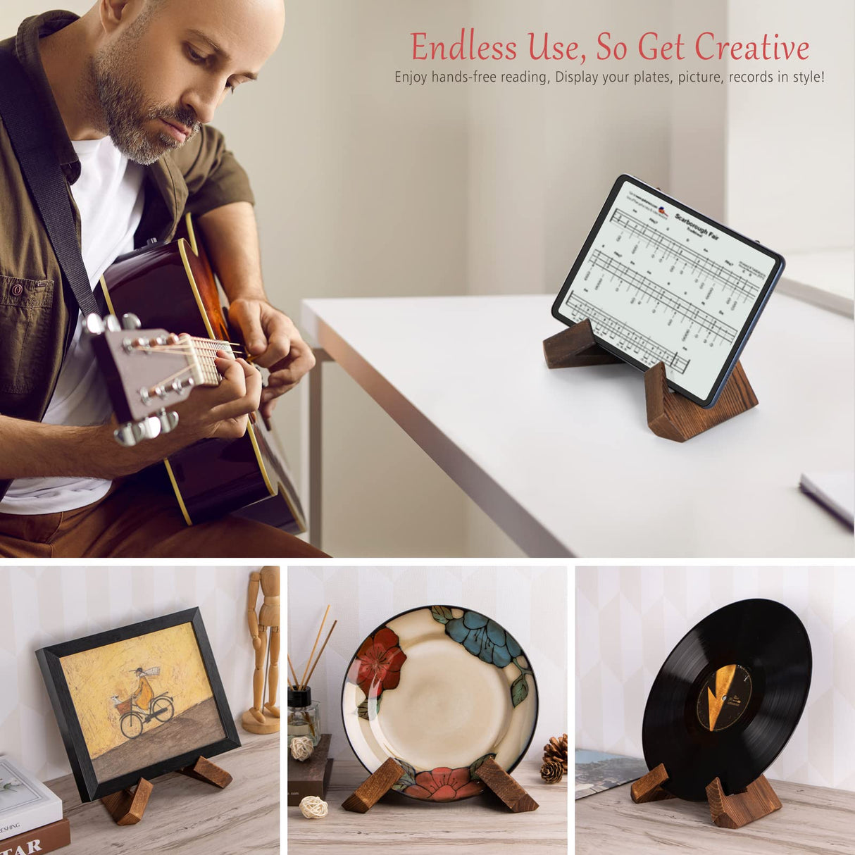 EFFORTICH Cookbook Stand, Wooden Recipe Book Holder, Cook Book Stand for Kitchen Counter, Multifunctional Display, Kitchen Counter Decor - Brown EFFORTICH