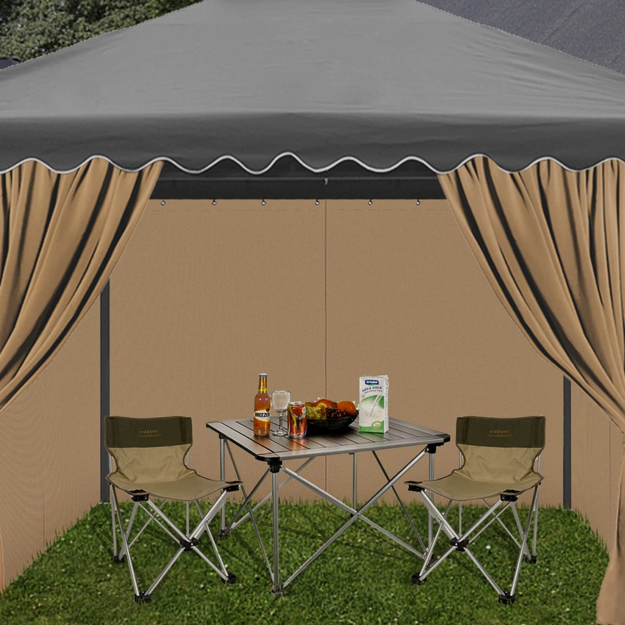 AONEAR Gazebo Privacy Curtains 10' x 12' with Zipper 4-Panels Side Wall Universal Replacement for Patio, Outdoor Canopy, Garden and Backyard (Curtain Only) aonear