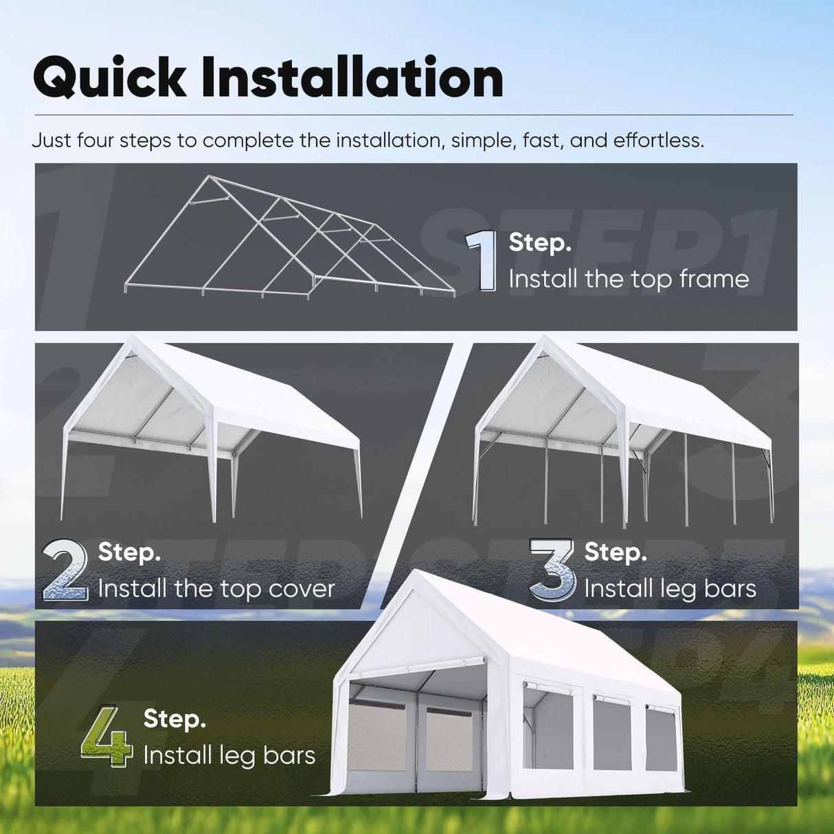 Quictent Heavy Duty 12x20 ft Carport Tent with Ultra-High Peak & Ventilation Windows, Waterproof Outdoor Canopy Shelter for Events, Storage, Parking & Wedding - White Quictent