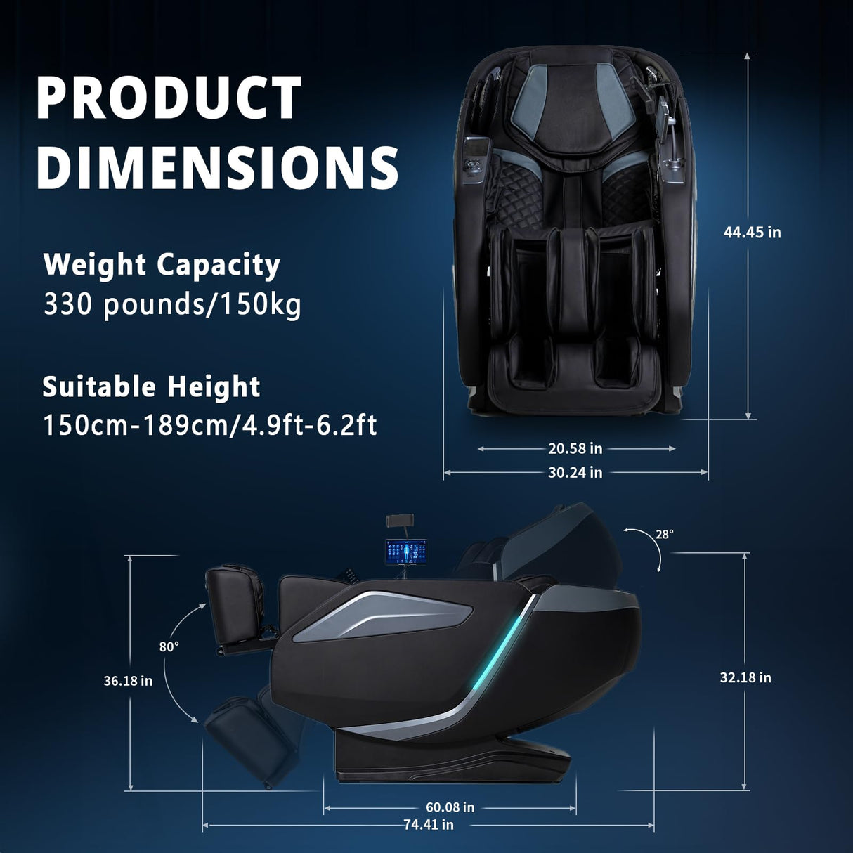 HealthRelife 4D Massage Chair Full Body Zero Gravity Recliner - 55“ SL-Track,15 Auto Modes,11 Massage Technique,40 Airbags Massage,with Yoga Stretch,APP Control,Shiatsu Foot Massage(Black) HealthRelife