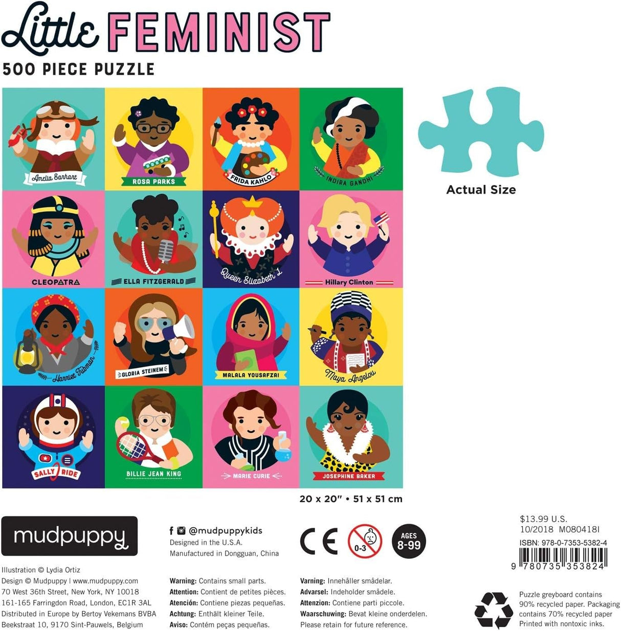 Mudpuppy Little Feminist 500 Piece Jigsaw Puzzle for Kids and Adults, Feminist Puzzle Celebrates Women Who Have Made an Impact with Colorful Illustrated Portraits, Great Gift for Feminists Mudpuppy