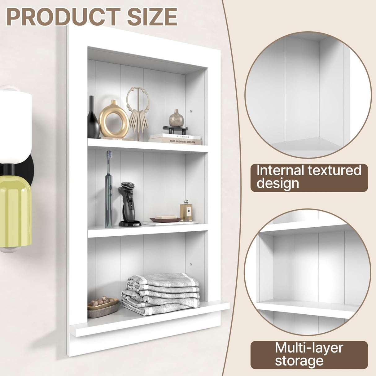 Recessed Medicine Cabinet with Shelves – in-Wall Medicine Cabinet Organizer for Bathroom, Kitchen or Bedroom – Modern White Niche Storage Cabinet 14x24 GOFEI