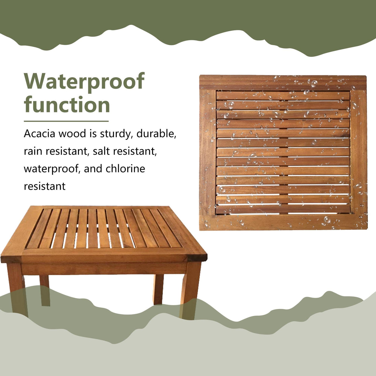 PayLessHere 3 Pieces Acacia Wood Patio Bistro Set with Water Resistant Cushions and Coffee Table for Backyard Garden Patio Furniture Outdoor Table Chair Set Outdoor Wood Chat Chairs Set PayLessHere