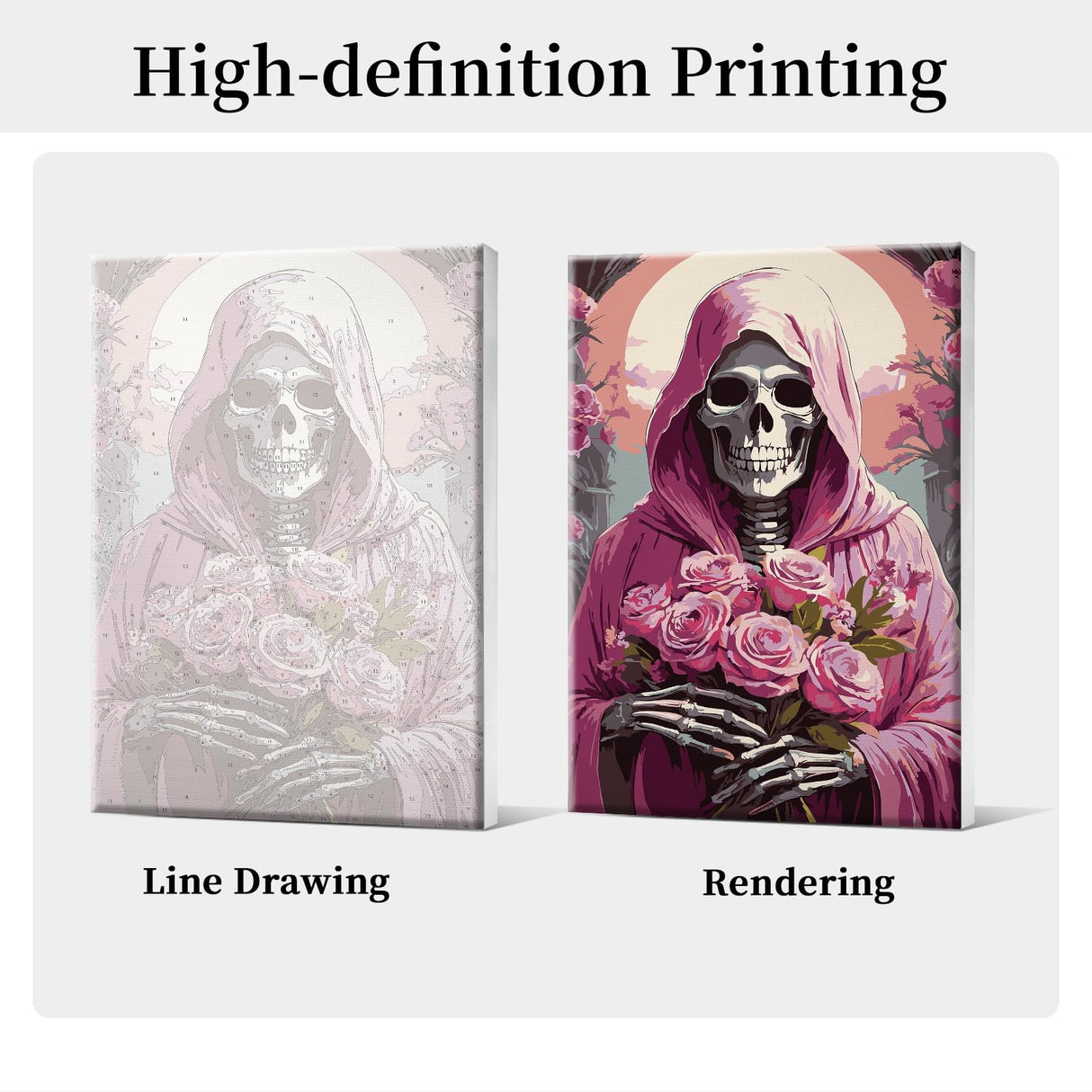 HeeBenor Skeleton Paint by Numbers Kit for Adults with Frame, Rose Skull Paint by Number with Easel, DIY Easy Adult Paint by Number Kits on Canvas Framed 8x12 Inch for Home Wall Decor HeeBenor