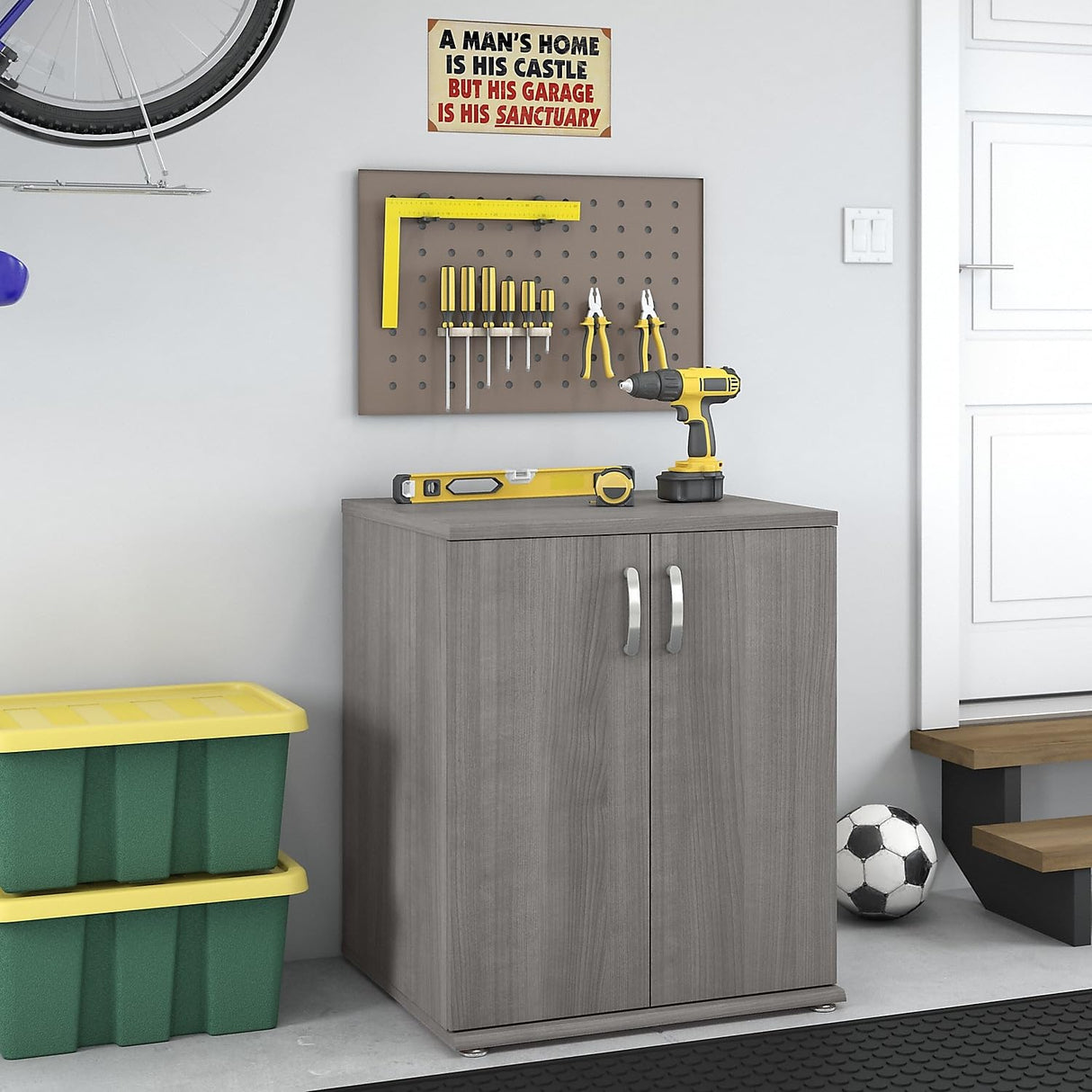 Bush Business Furniture Universal Floor Storage Cabinet with Doors and Shelves in Platinum Gray Bush Business Furniture