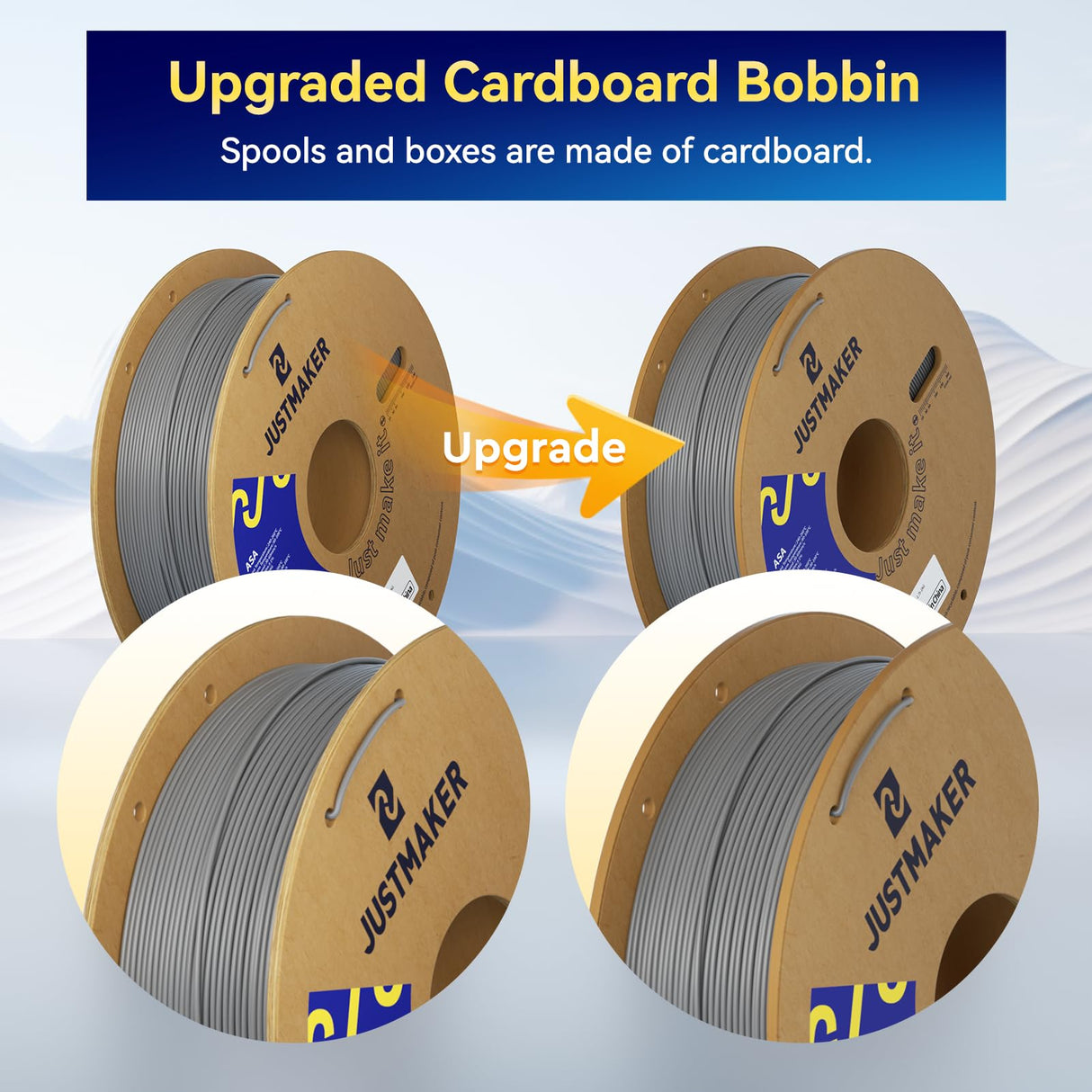 ASA 3D Printer Filament, High Temperature and Weather Resistant, Good Compatibility, Upgrade Cardboard Spool, 1kg, Dimensional Accuracy +/-0.03mm, 1.75mm, Natural JUSTMAKER