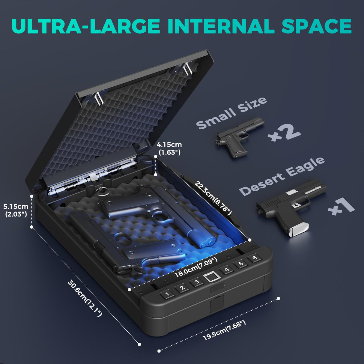 Miisekmy Gun Safe for Handgun Biometric Gun Safe for 2 Pistols, Quick Access Handgun with Fingerprint PIN or Key Lock Rechargable Handgun Safe, for Home Car Travel Nightstand Bedside or Drawer Miisekmy