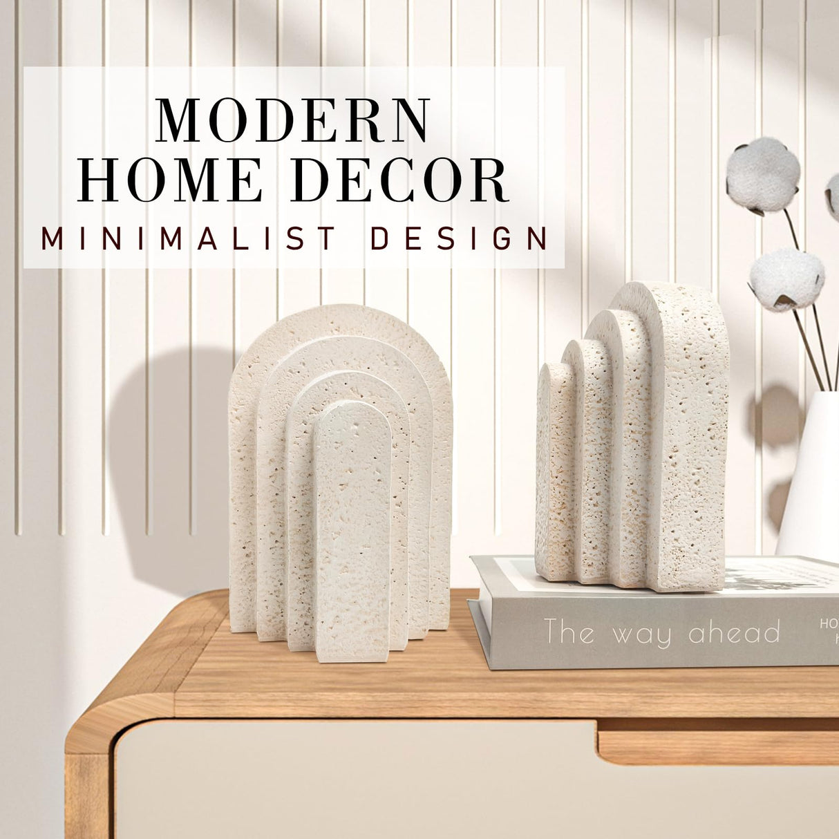 Heavy Duty Book Ends for Shelves, Decorative Book Stopper for Shelves, Resin Decor Bookends for Heavy Books, Modern Home Decor Aesthetic Book Ends Aesthetically Pleasing Layered Arch Design, Set of 2 GUSFREUD