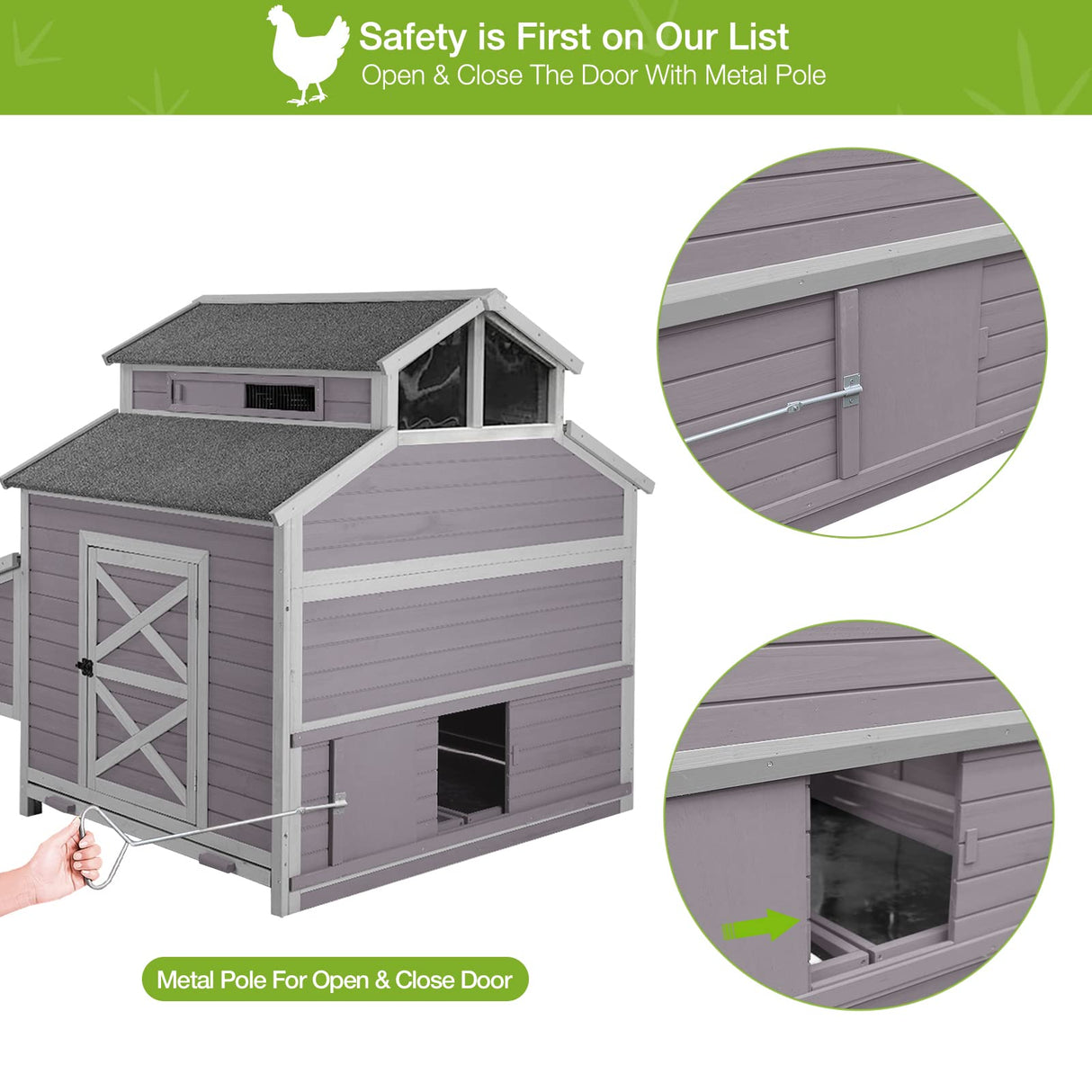 GUTINNEEN Chicken Coop Large Hen House for 8-10 Chickens Wooden Poultry Cage with Run and Nesting Box 115in GUTINNEEN