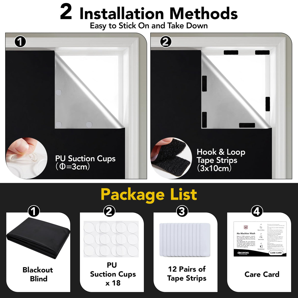 Deconovo 100% Blackout Shades for Windows, Thermal Blinds for Windows, Portable Black Out Window Covers for Baby Nursery, Bedroom, Travel, 1 Piece, Black, 118x57 Inch Deconovo