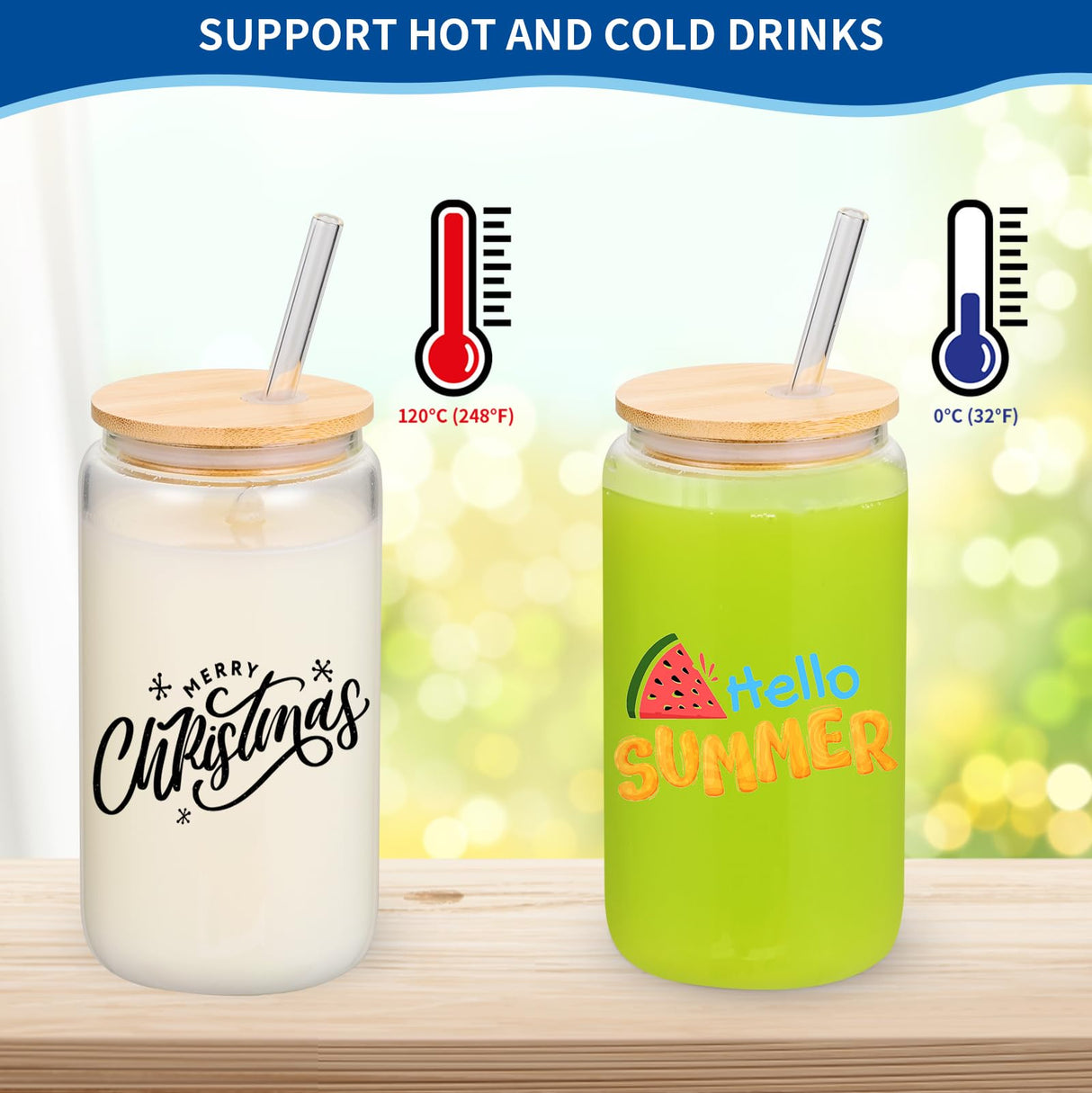 MAFYE Sublimation Glass Blanks With Bamboo Lid, 16OZ Clear Sublimation Beer Can Glass with Glass Straws Present Box Mason Jar Cups Mug Travel Tumbler for Beer, Juice, Soda, Iced Coffee, Drinks(8 PACK) MAFYE