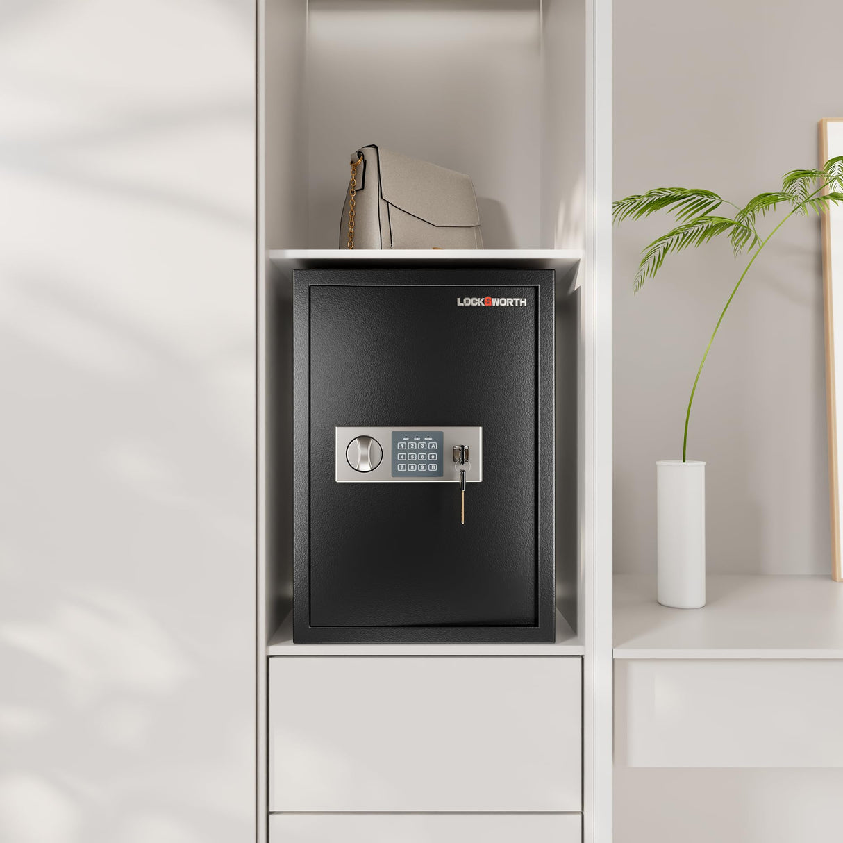 Locksworth Safe for Home, 1.9 Cubic Feet Safety Box for Money, Jewelry, Documents and Guns, Security Safe for Office, Hotel, 13.8"W x 12.2"D x 19.7"H Locksworth