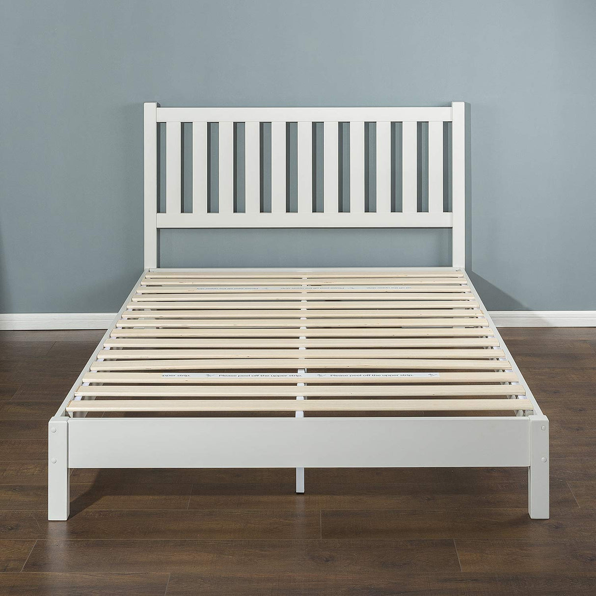 ZINUS Wen White Deluxe Wood Platform Bed Frame with Headboard – Solid Support & Easy Assembly, Queen Size Zinus