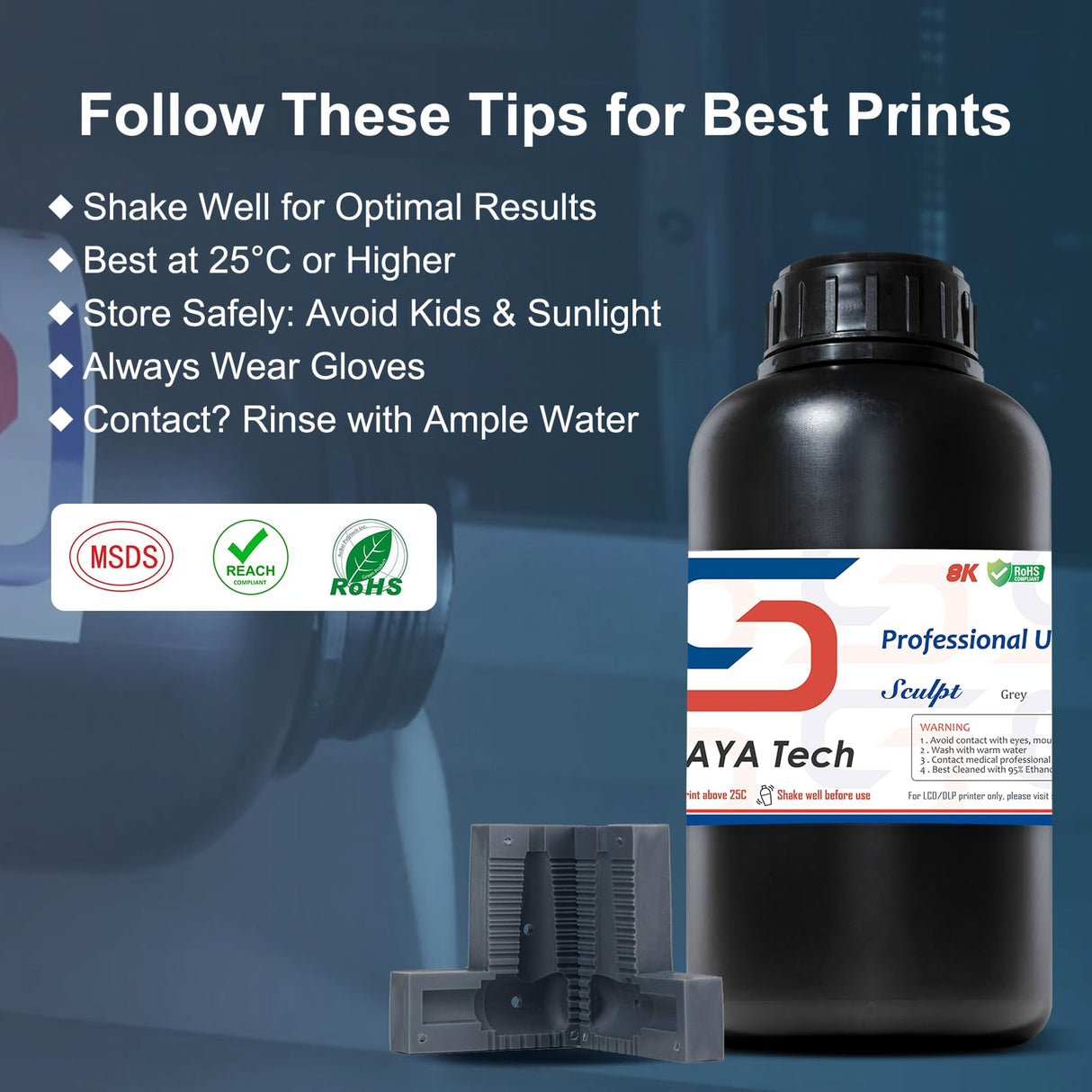 Siraya Tech Sculpt High-Temp Resistant 3D Printer Resin - Up to 180C, High Precision, Compatible with 8K DLP/LCD Printers for Engineering, Jewelry, & Industrial Applications (Dark Grey, 1kg) Siraya Tech