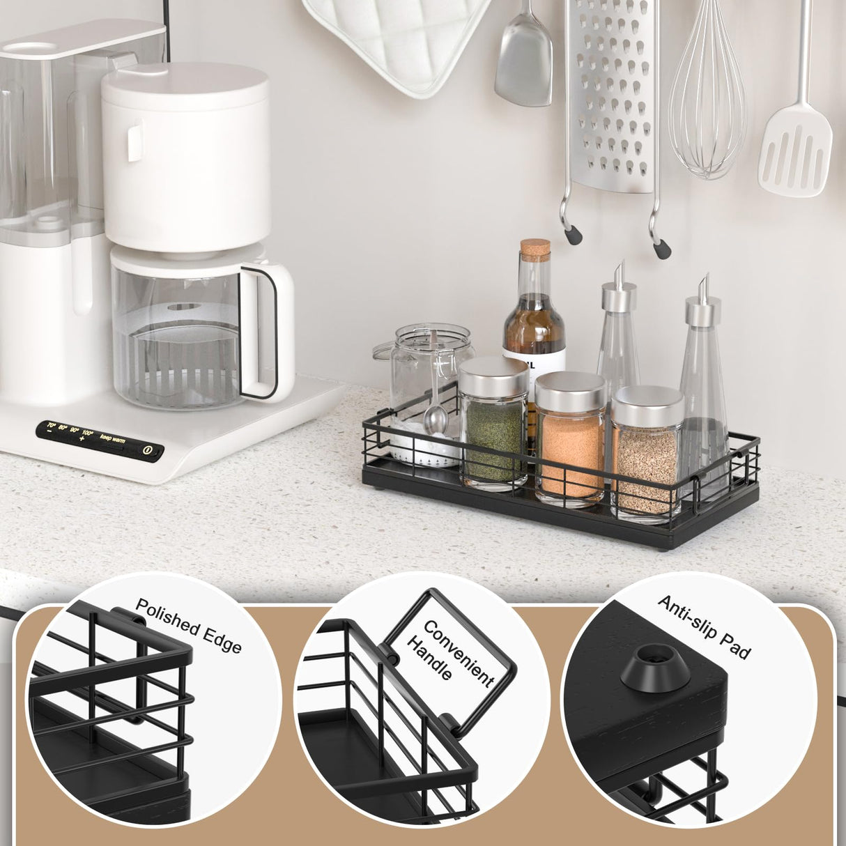 JNFUZ Toilet Paper Basket, 13 Inch Oak and Iron Tank Tray Top of Toilet Storage Toiletries Organizer for Bathroom, Living Room and Kitchen (Black) JNFUZ