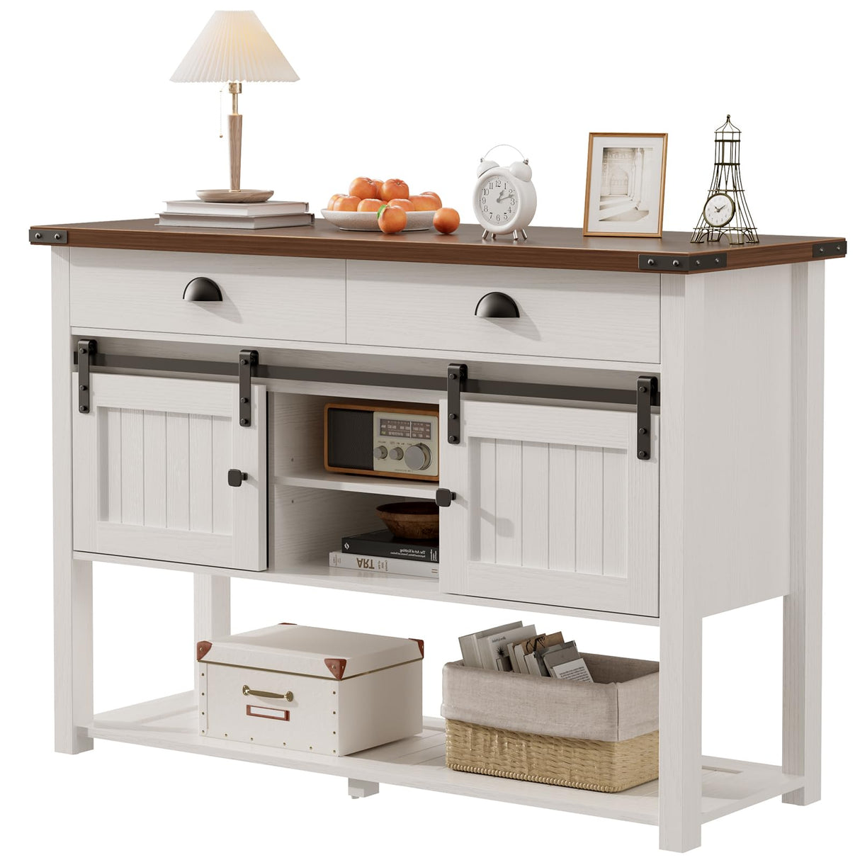 AntsandAnts Farmhouse Entryway Table with Sliding Barn Doors & 2 Drawers,Rustic Console Table for Living Room, Hallway, Foyer,Sofa Table with Adjustable Shelf & Open Storage, Industrial Design AntsandAnts