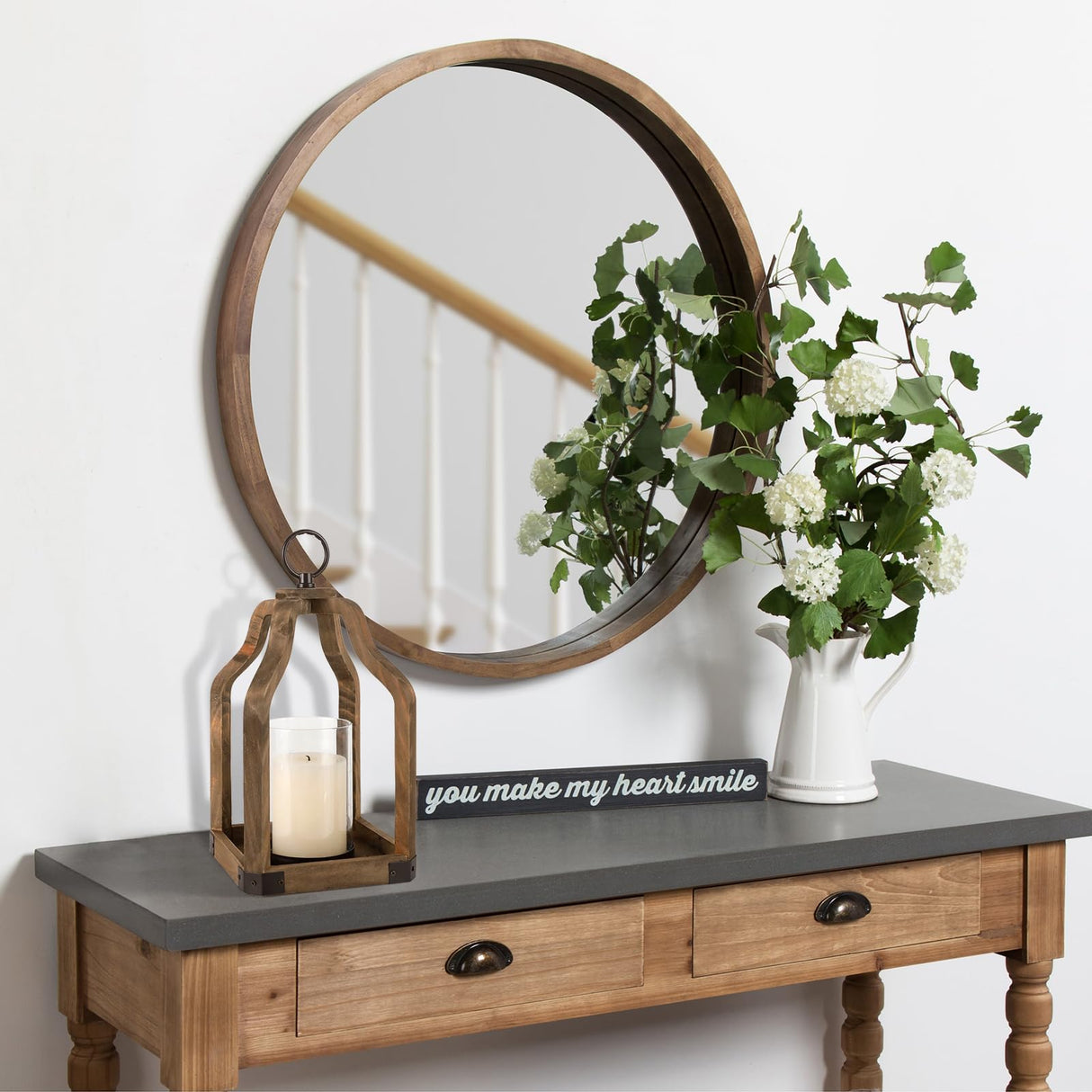 Rustic Wood Lantern Candle Holder for Farmhouse Decor - Indoor and Outdoor Table Centerpiece with Glass Hurricane, 13" High SUJUN