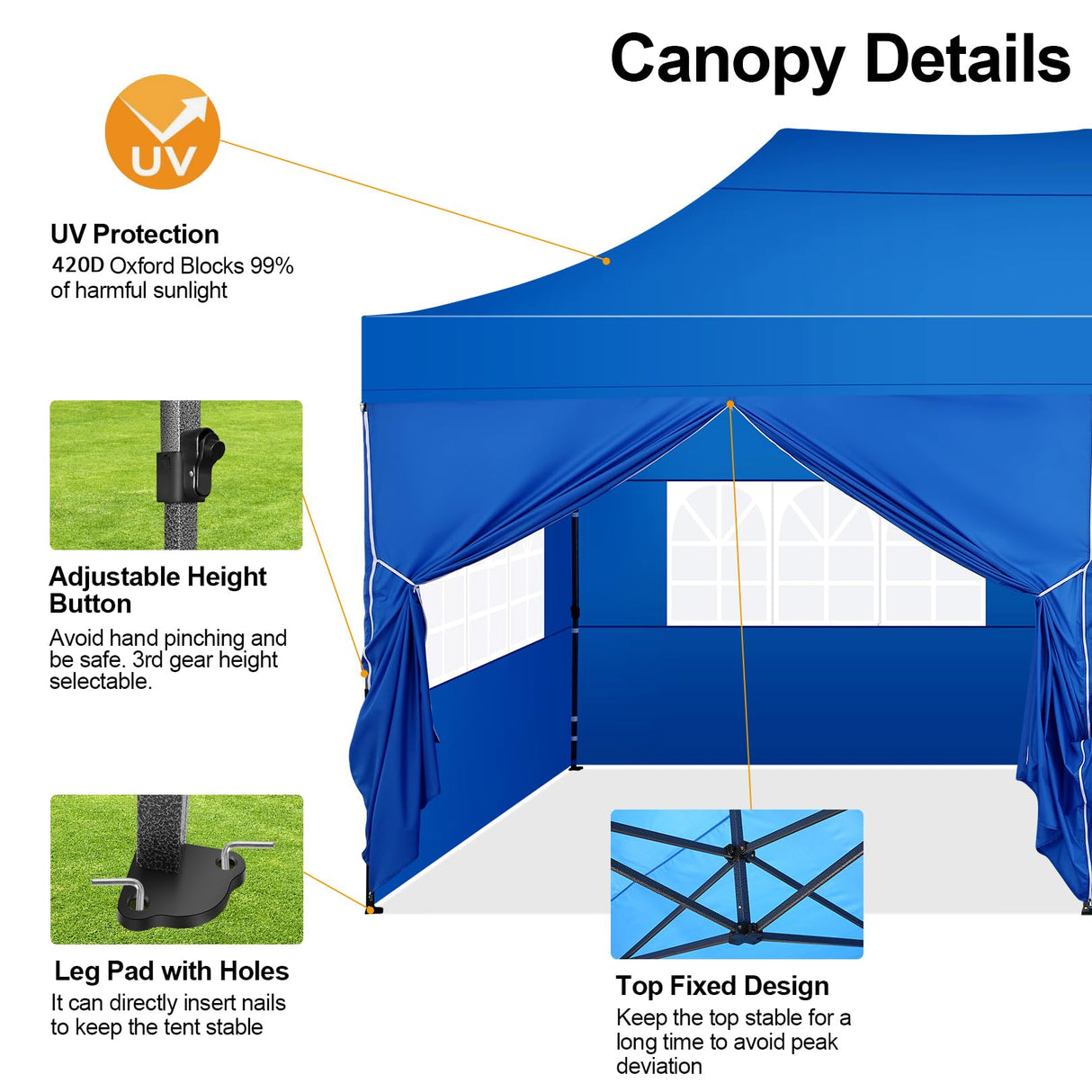COBIZI 10x20 Pop up Canopy Tent 10x20 Canopy with 6 Sidewalls Waterproof Heavy Duty Commercial Canopy Tent for Parties Outdoor Tent Garden Gazebo Tent, Carry Bag with Wheel(10x20ft, Blue) COBIZI