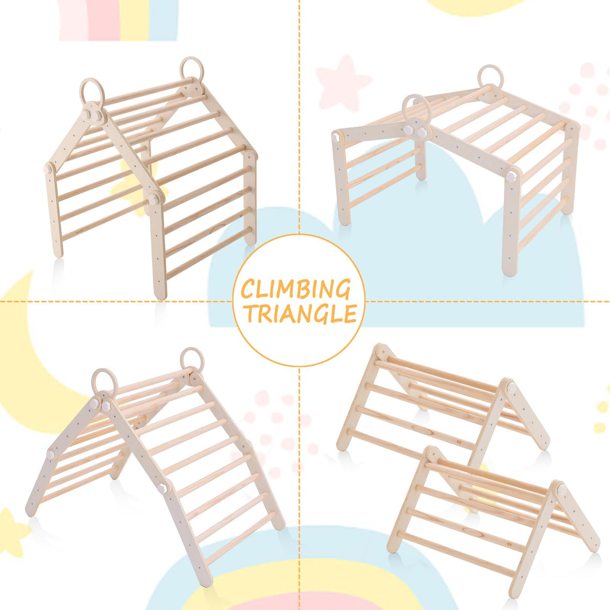 RMHDSLF Transformable Climbing Triangle, Pikler Triangle Set with Arch and Ramp, Foldable Wooden Montessori Climbing, Wood Play Gym, Toddler Gym for 2-6 Years. RMHDSLF