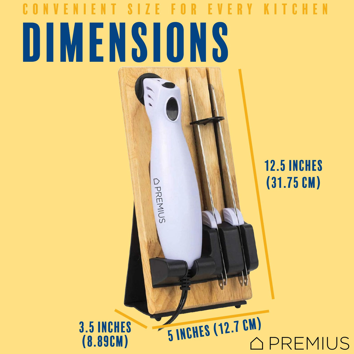 SERRATED CARVING ELECTRIC KNIFE SET By Chef PRO, With Wooden Storage Block, 2 Interchangeable Stainless-Steel Blades, Precise Cutting and Carving of Meats, Fruits, Breads, Comfortable Design, White Chef Pro