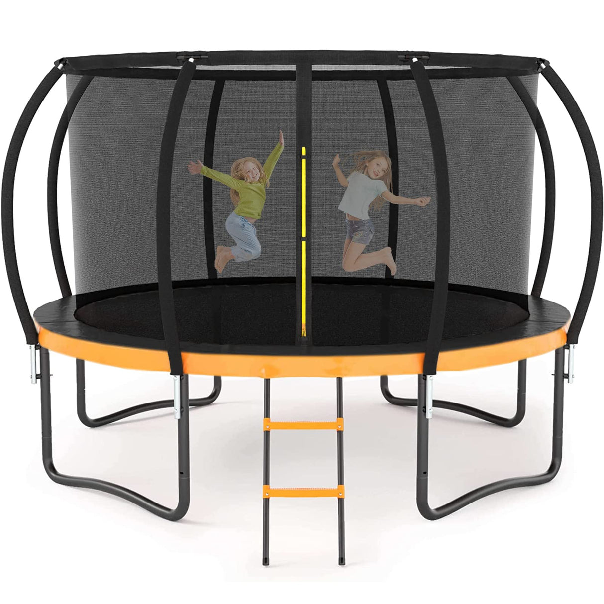 Liyarya 12FT/14FT Trampoline for Kids/Adults - Outdoor Recreational Trampoline with Enclosure Net, Curved Poles and Ladder, Heavy Duty, Anti-Rust Coating, ASTM Approved Liyarya