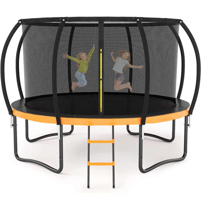 Liyarya 12FT/14FT Trampoline for Kids/Adults - Outdoor Recreational Trampoline with Enclosure Net, Curved Poles and Ladder, Heavy Duty, Anti-Rust Coating, ASTM Approved