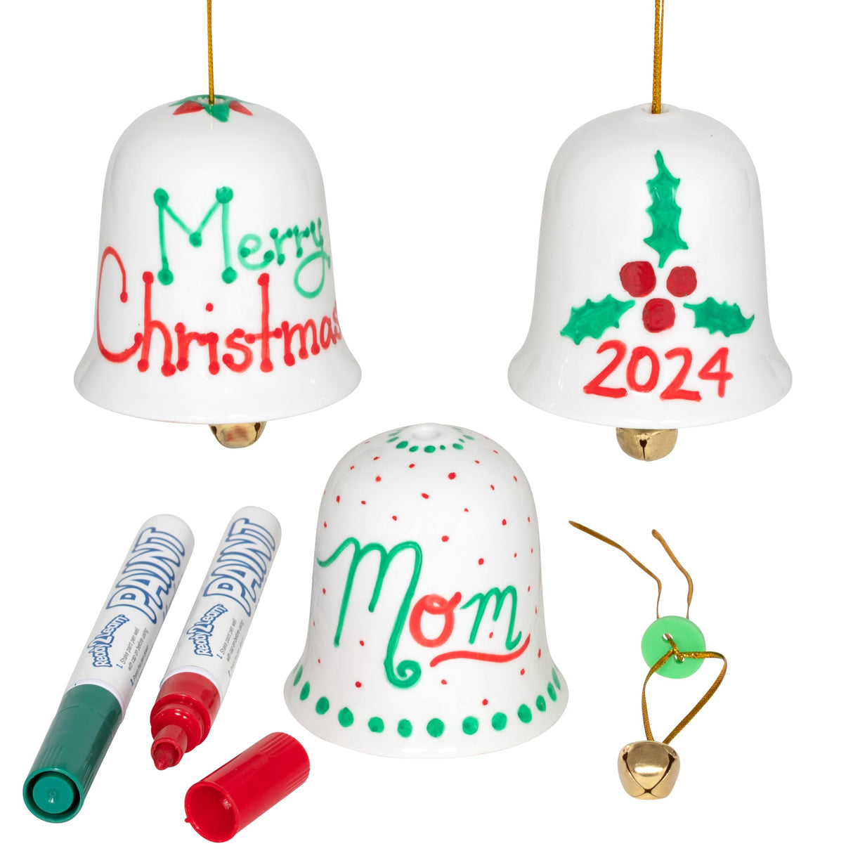 READY 2 LEARN Christmas Crafts - Design Your Own Porcelain Bells - Craft Kit for Kids - Christmas Tree Decorations - All Materials Included, Green,Red, Set of 3 READY 2 LEARN