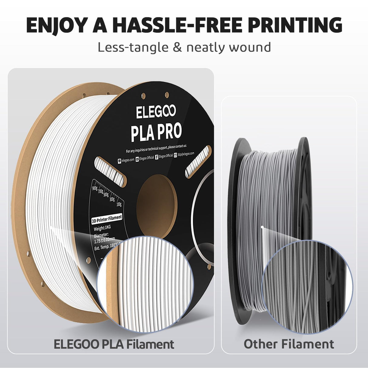 ELEGOO PLA PRO Filament 1.75mm Black 2KG, Improved Rigidity Easy to Print 3D Printer Filament Dimensional Accuracy +/- 0.02mm, 2pcs 1kg Spool (2.2lbs) for Most FDM 3D Printers ELEGOO