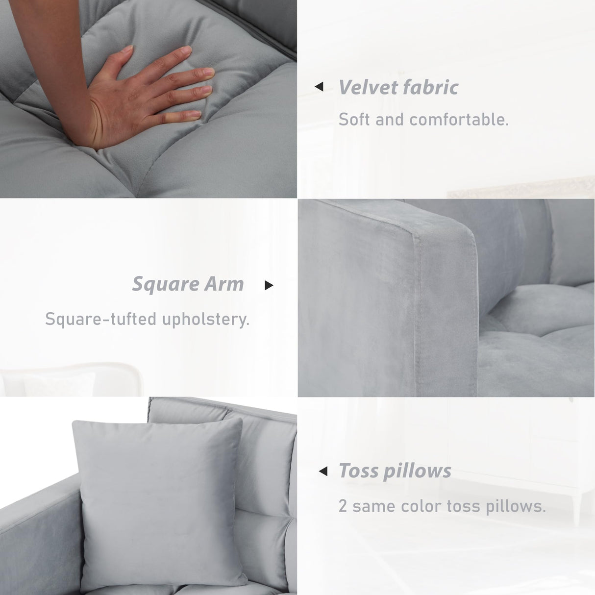 Modern Velvet Futon Sofa Bed,Convertible Sleeper Loveseat with 4 Folding Backrest,78" Comfy Deep Seat Cloud Couch Bed for Living Room Apartment Office (Light Grey) Majnesvon