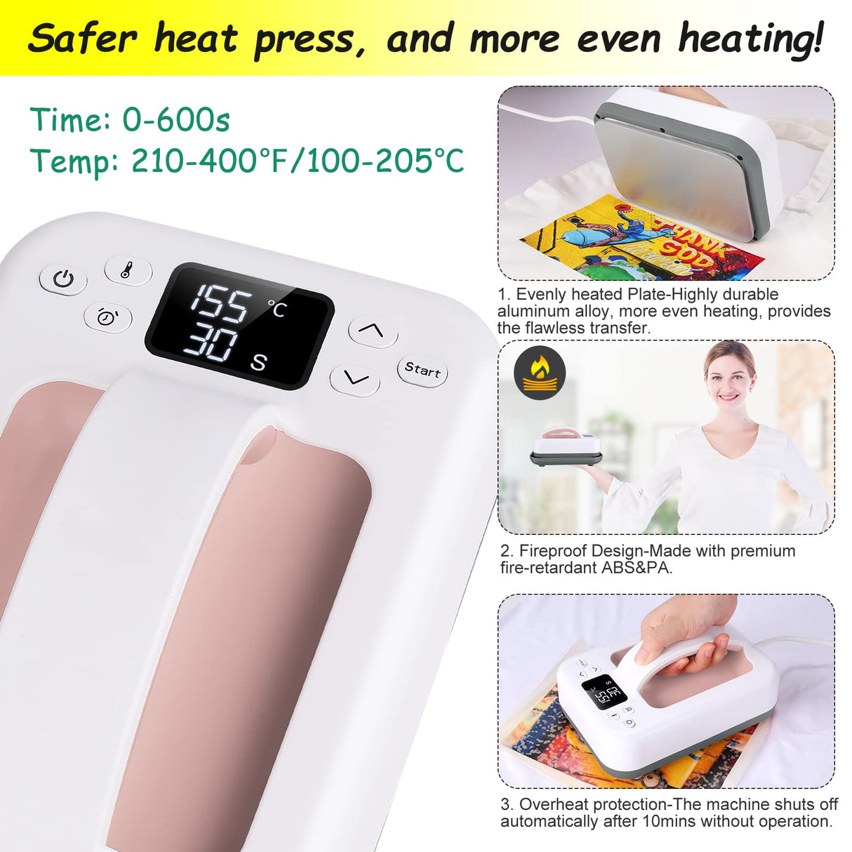 Heat Press Small Heat Press Machine for Heating Transfer, 7 × 5 inch Portable Easy Press Mini Heat Press for DIY Christmas Gift,T Shirts, Hats, Bags.etc(Pink) Legooin