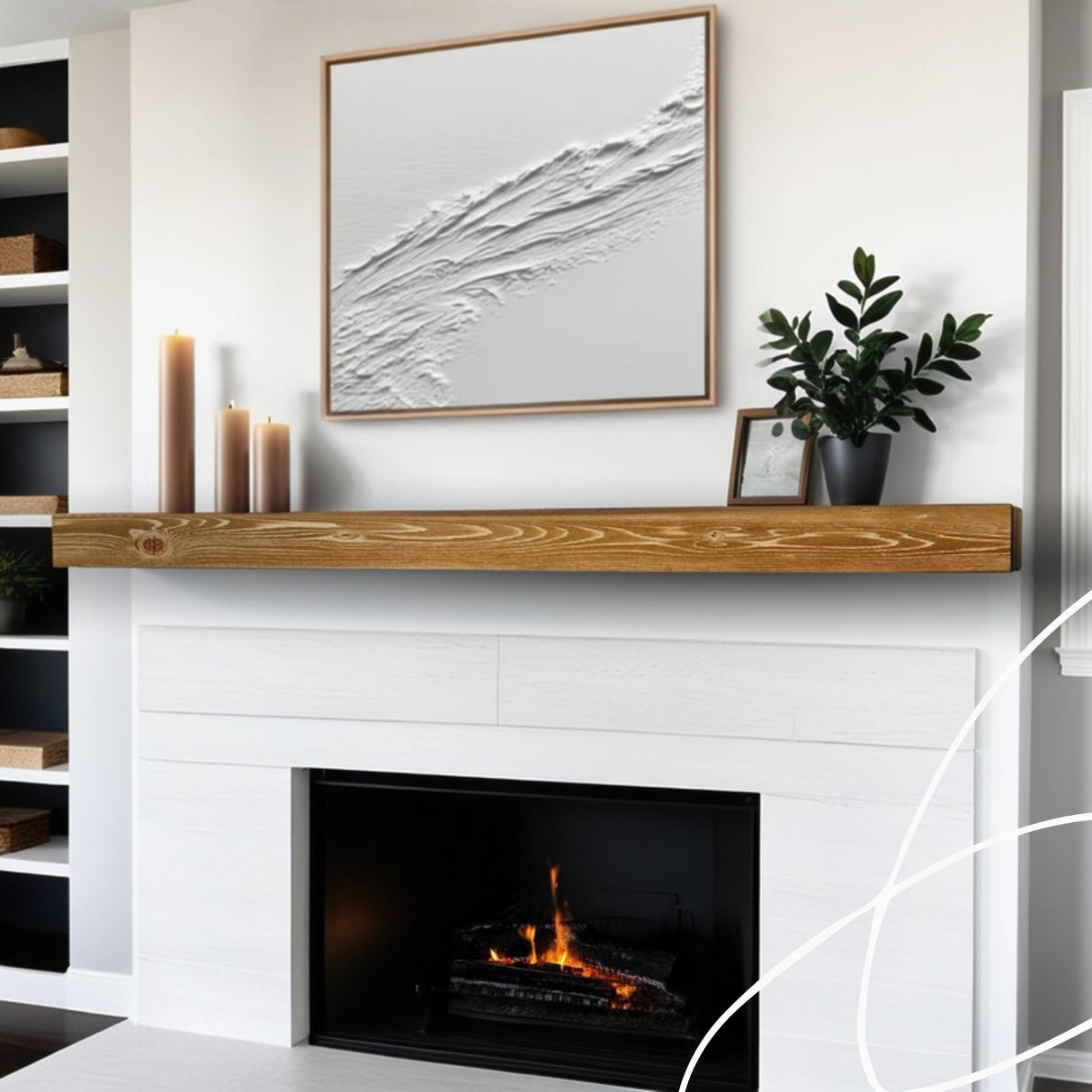 BoscoMondo Solid Wood Fireplace Mantel Shelf, Floating Mantle for Living Room, Farmhouse Rustic Wood Mantel, Easy Wall Mount with Heavy-Duty Metal Bracket (48", Oak) BoscoMondo
