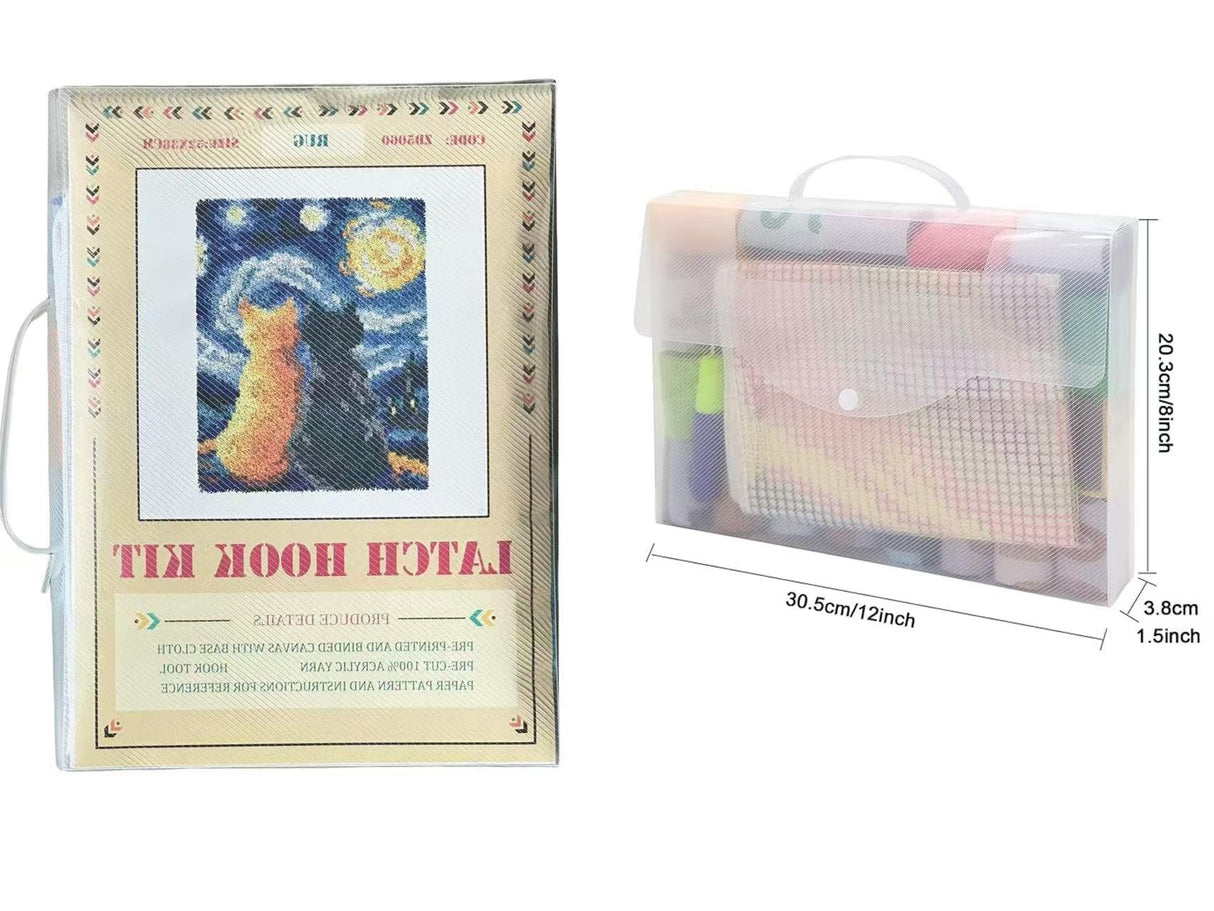 GLAECYY Latch Hook Kits Rug Crochet Yarn Kit Cushion with Starry Night Cat Colour Pre-Printed Canvas Rug Needlework DIY Hook and Latch Kit Christmas Home Decoration20.5''X15''(cat) GLAECYY