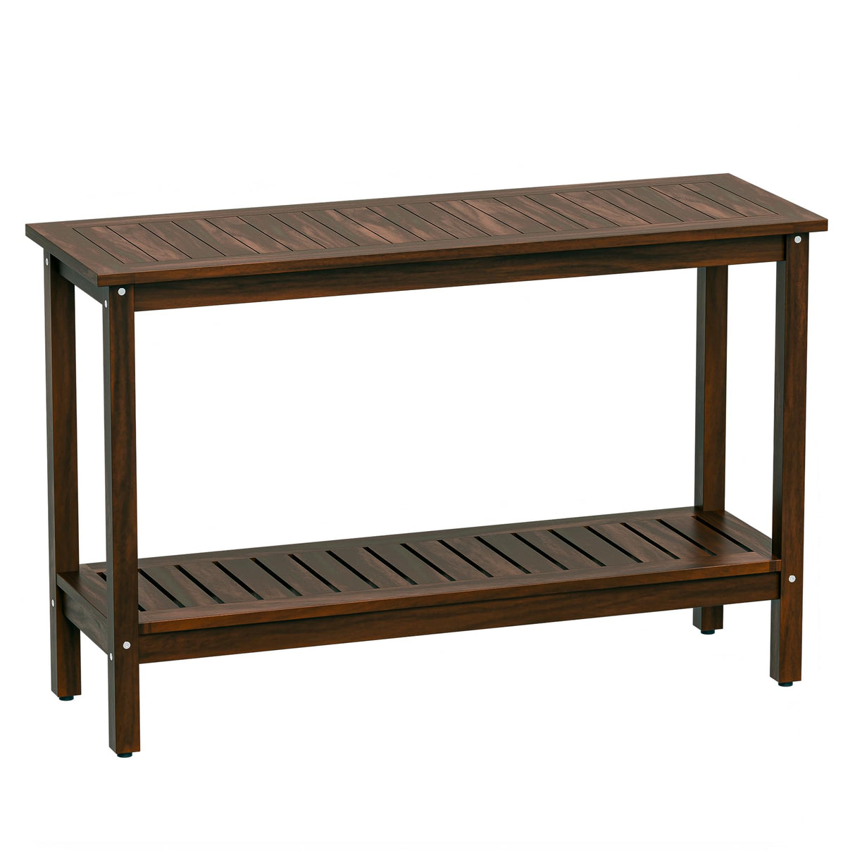 SUPER DEAL All-Weather Patio Bar Table Entry Console Table, 2-Shelf 48 inch Solid Wood Indoor Outdoor Multifunctional Buffet Storage Organizer with Adjustable Feet, Espresso SUPER DEAL