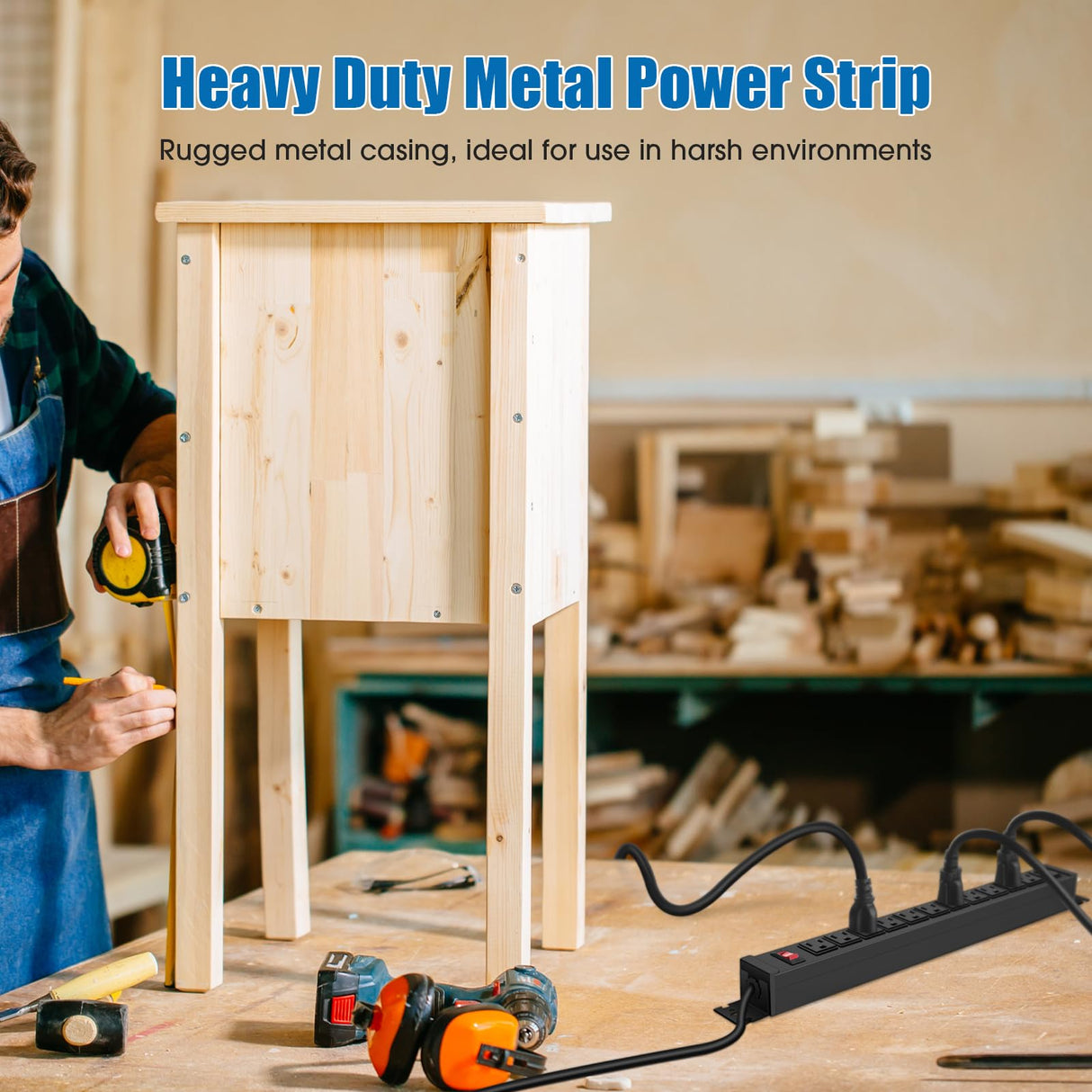 HHSOET Rotating Mountable Power Strip, 12 Outlet Wall Mount Surge Protector, Metal Heavy Duty and Versatile Outlet Strip, Stylish Appearance, Sturdy and Durable, 6ft Power Cord.(Black) HHSOET