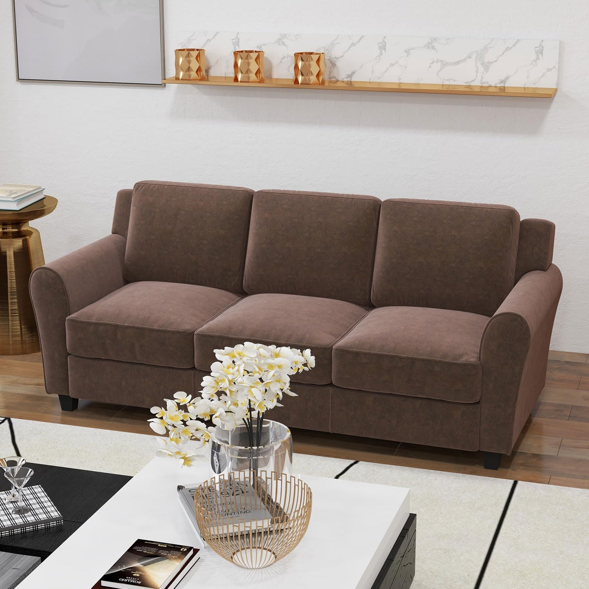 Bonzy Home 3 Seater Couch for Living Room, 80.7" Brown Sofa Couch, Modern Comfy Couch with Thick Cushion for Living Room Apartment Office Bonzy Home