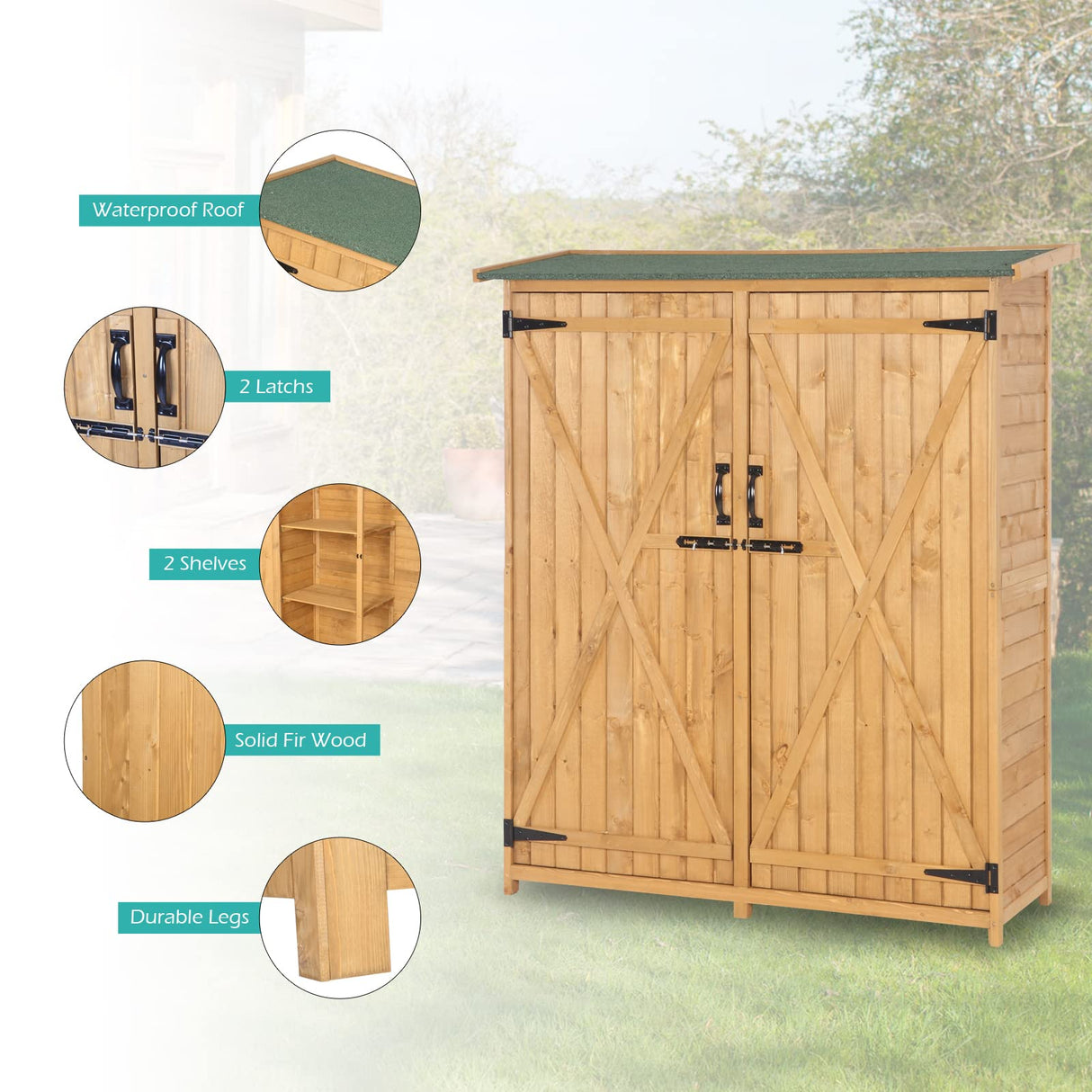 VINGLI Upgraded Outdoor Wooden Storage Shed, Extra Large Garden Shed Outside Tool Cabinet with 2 Safety Latches, Patio Storage Organizer for Garden Yard Lawn Equipment VINGLI