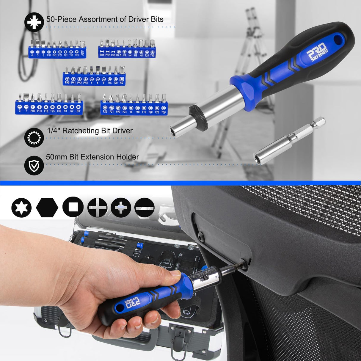 Prostormer Tool Set 259-Piece, Complete Hand Tool Kit with Heavy Duty Aluminium Tool Box, General Mechanic Toolbox for Home, Car, RV, Repair Shop Prostormer