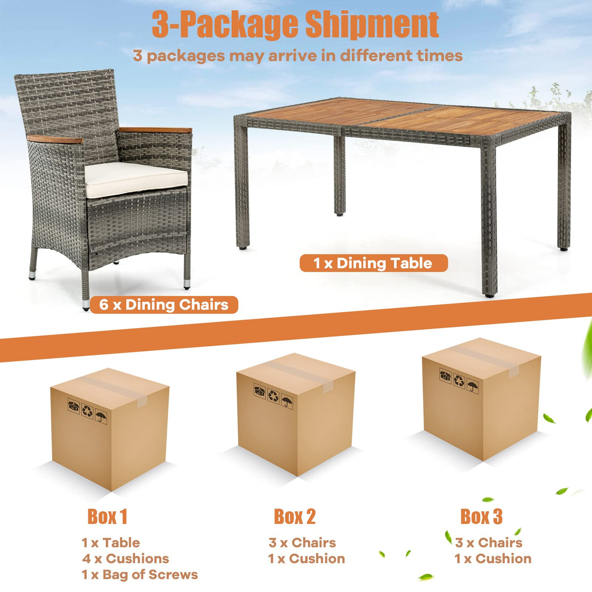 Toolsempire 7 Pieces Patio Dining Set Outdoor Dining Set, Wicker Patio Furniture Set with Acacia Wood Table and Chairs, Garden Dining Table Set for Backyard, Desk, Poolside, (Grey) Toolsempire