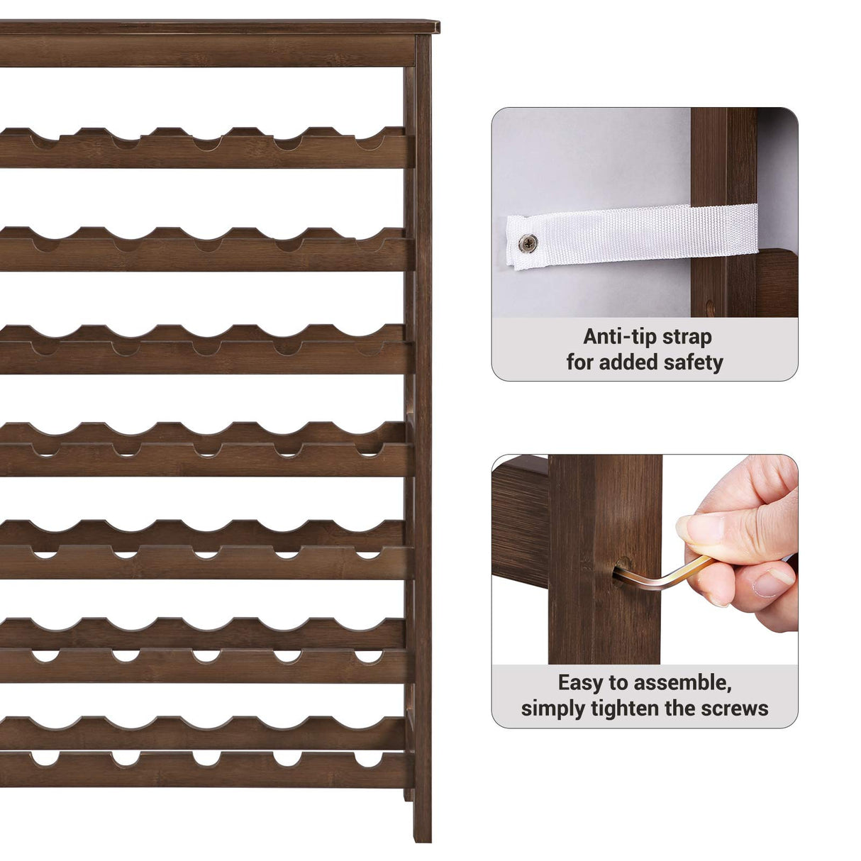 SONGMICS 42-Bottle Wine Rack Free Standing Floor, 7-Tier Display Wine Storage Shelves with Table Top, Bamboo Wobble-Free Bottle Holder for Kitchen Bar Dining Room Living Room, Walnut Color UKWR27WL SONGMICS