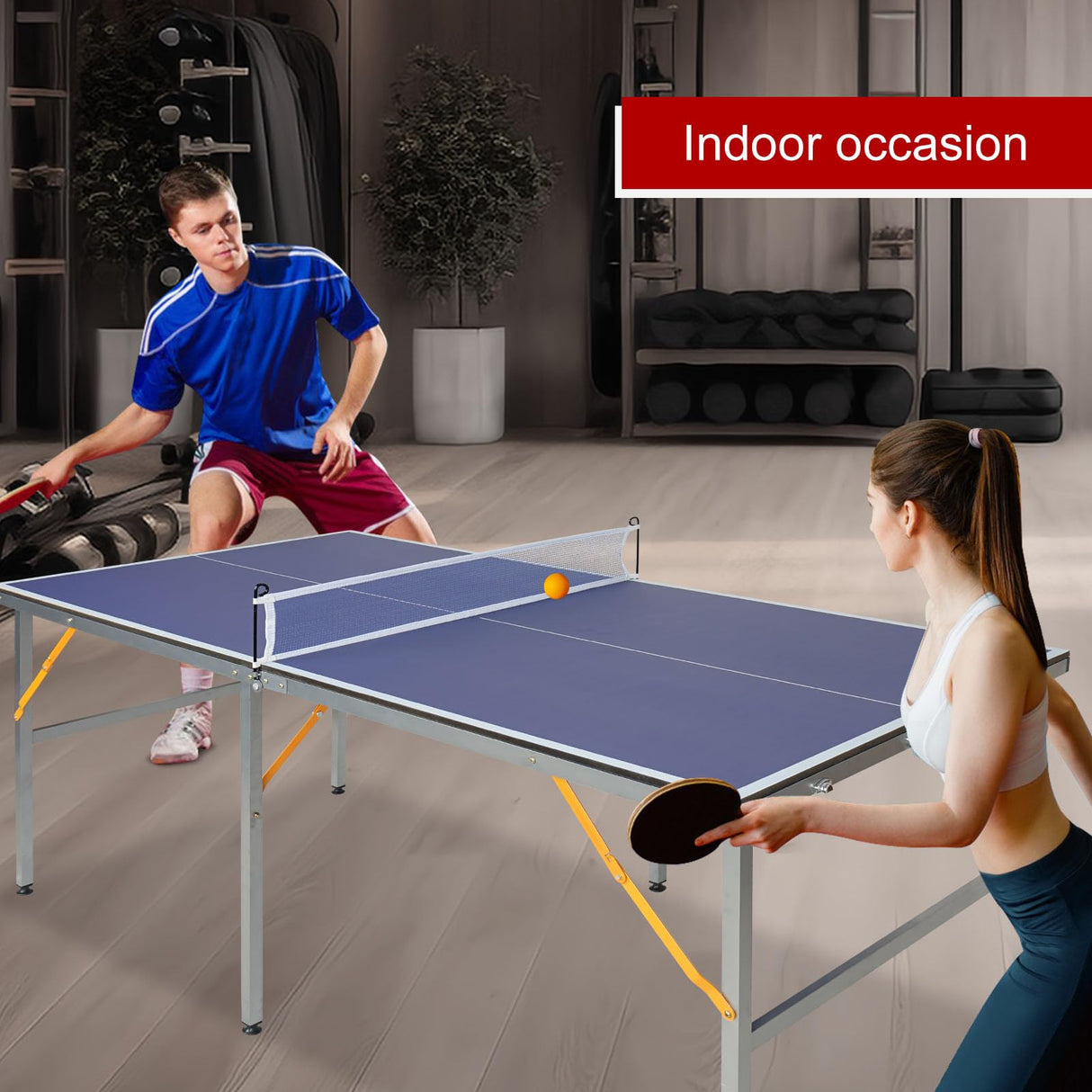 AOKUNG Mid-Size Table Tennis Table Foldable & Portable 6ft Ping Pong Table Set, 2 ping-Pong Bats and 3 Balls, Available Indoors and Outdoors AOKUNG