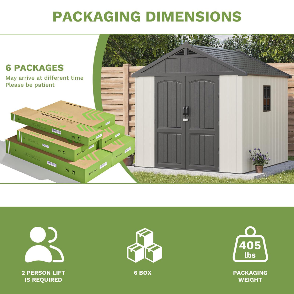 Patiowell 8 x 8 FT Plastic Outdoor Storage Shed with Floor, Resin Shed with Window and Lockable Door for Garden, Backyard, Tool Storage Use, Easy to Install in Beige (Kick-it Shed) Patiowell