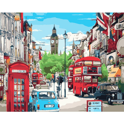 QUITEDEW Paint by Number for Adults,Elizabeth Tower Paint by Numbers Kits,City Street Scenery Paint by Number Suitable for Home Wall Decoration 16x20 Inch