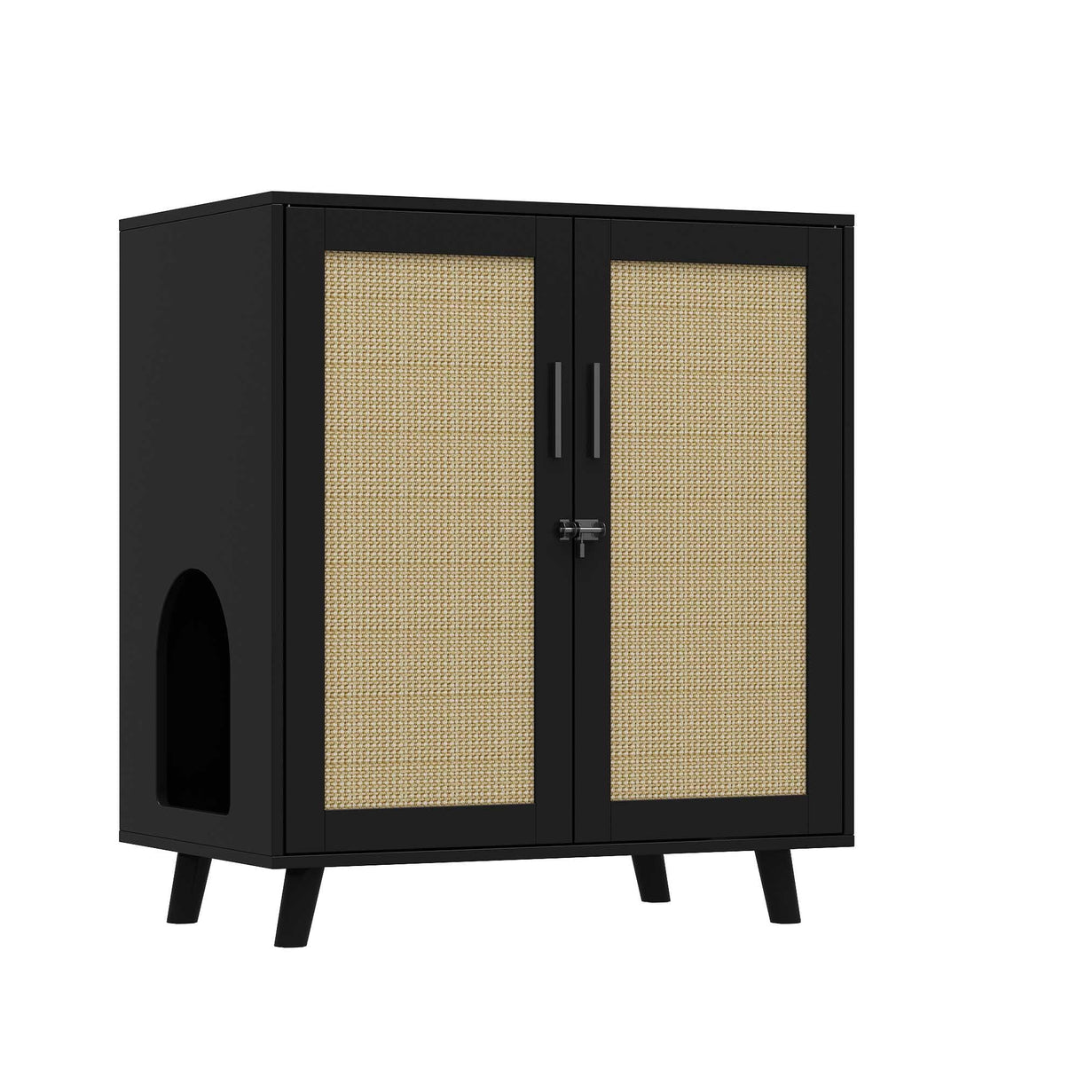 DAWNSPACES Large Cat Litter Box Enclosure, 2 in 1 Hidden Cat Washroom Furniture with Sisal Covered Doors, 2 Layers Wooden Cat Cabinet with Adjustable Shelf, Side Table TV Stand for Living Room, Black DAWNSPACES
