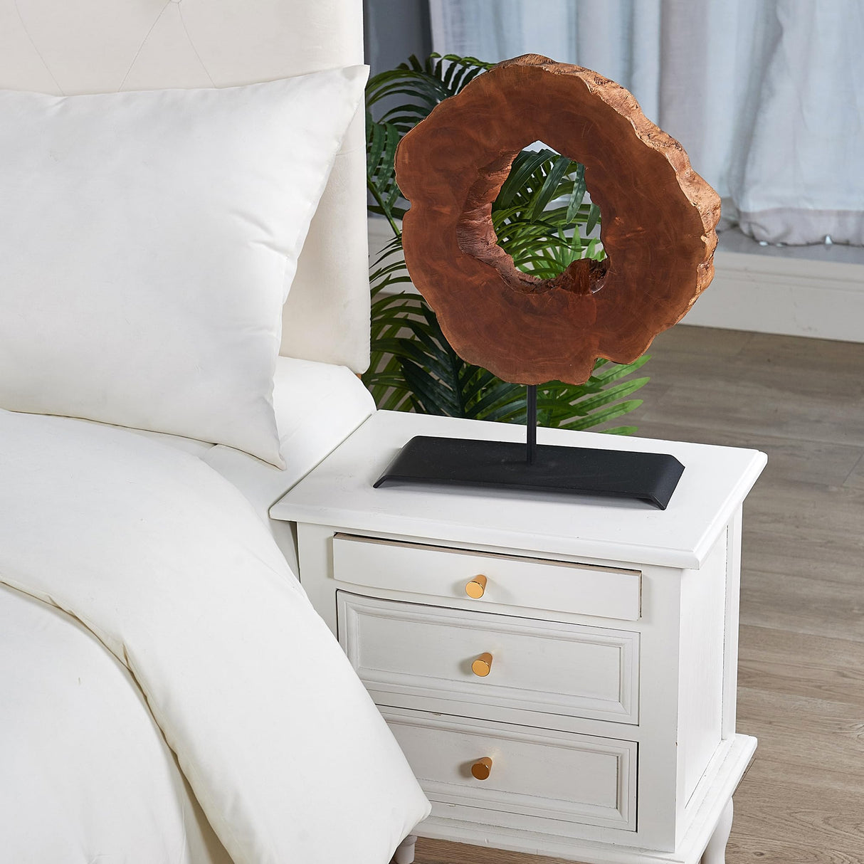 Warmaxx Wood Slice Statues on Stand Object 13.6" x 17.6" x 1.9" Handmade Solid Lychee Sculpture Tabletop Farmhouse Decoration Desk Decor for Home Living Room Office Warmaxx