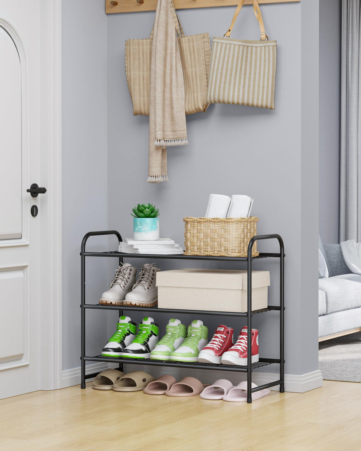 Kitsure Shoe Rack - Stainless Steel Shoe Organizer, Sturdy Shoe Rack for Closet and Front Door Entrance, Free Standing Shoe Shelf, Closet Organizers and Storage, Black Kitsure