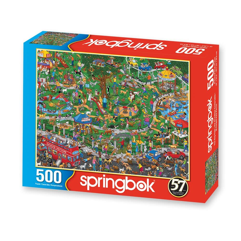 Springbok - The Dog Park - 500 Piece Jigsaw Puzzle- Cartoon Illustration of Dog Park by Steven Skelton Springbok