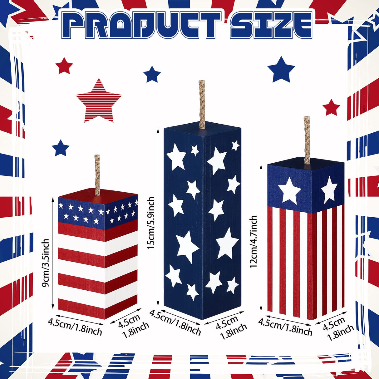 Weysat 3 Pcs Patriotic Wood Block Sign Memorial Day 4th of July Table Decor Glitter Red White Blue Star Signs Firework Tabletop Centerpiece American Flag Independence Day Tiered Tray Decor for Home Weysat