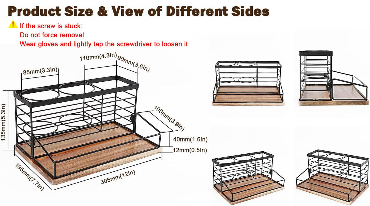 Siyzda Hair Tool Organizer, Movable Hair Dryer Holder, Hair Styling Tools Storage for Vanity, Bath Counter Organizer, Bathroom Trays for Hair Toiletry, Makeup (12" x 7.7" x 5.8", Wood-Black) Siyzda