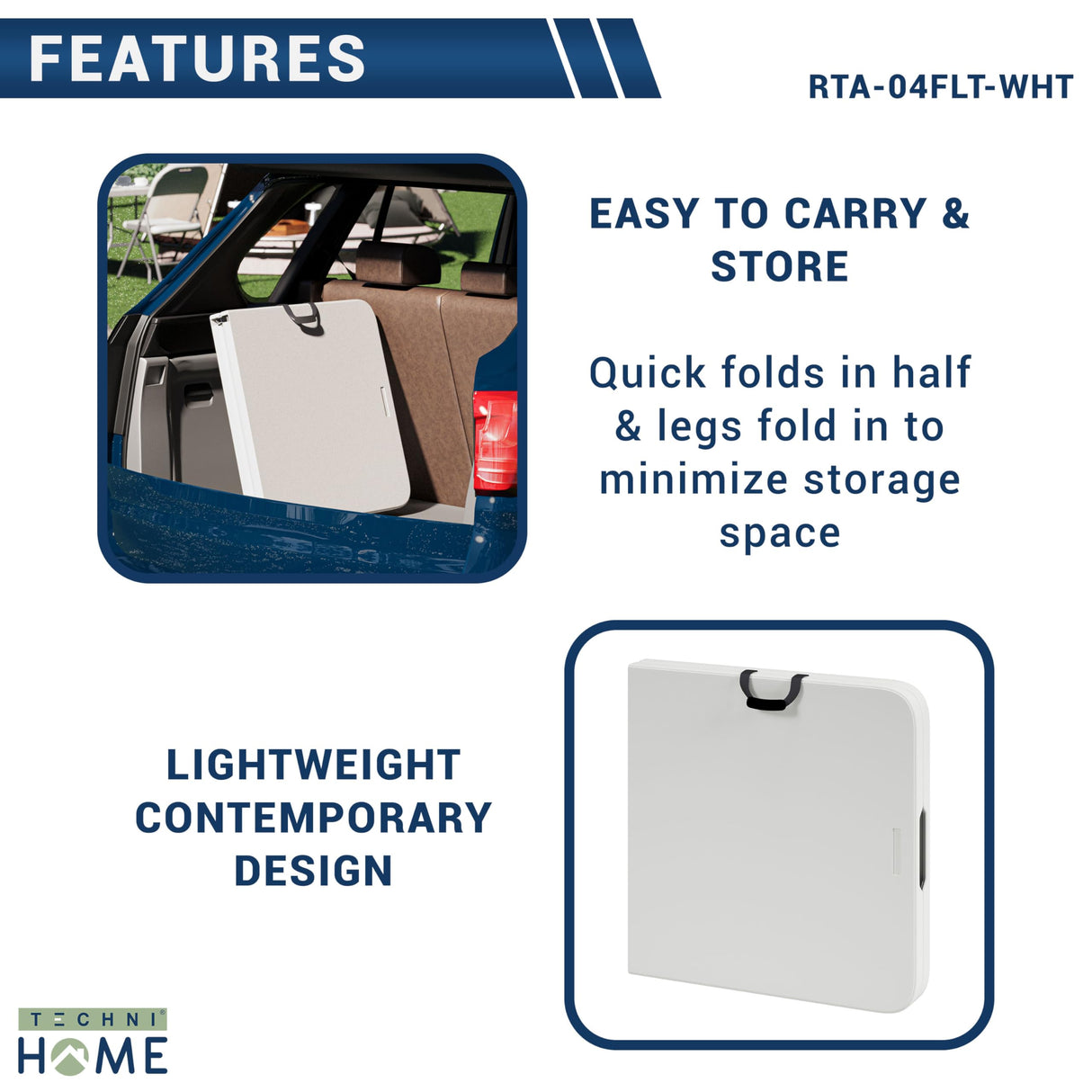 Techni Home Height Adjustable 4 FT Granite White Folding Table – Premium 4 Foot Folding Table Ideal for Camping, Picnic, Party or as Kids Table Techni Home