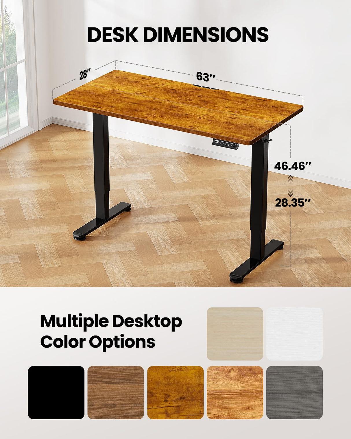 ErGear Height Adjustable Electric Standing Desk, 63 x 28 Inches Sit Stand up Desk, Memory Computer Home Office Desk (Vintage Brown) ErGear